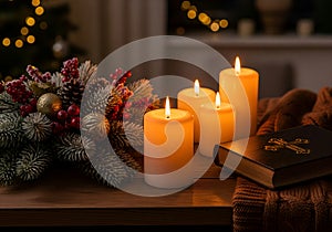 Warm candelight on the third advent winter evening