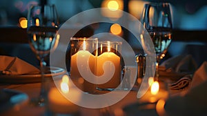 A warm candlelit ambiance sets the mood for a peaceful and intentional dining experience photo