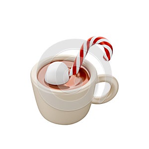 Warm chocolate with marshmallows Candy Cane 3D.
