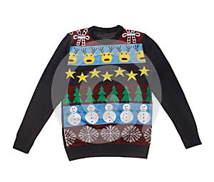 Warm Christmas sweater on white background