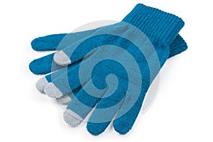warm clothes on a white background knitted gloves on a white background photo