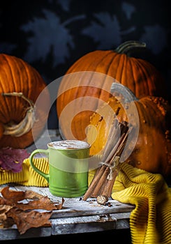 Warm Coffee Drink with Pumpkins and Spices