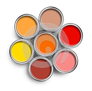 Warm color paint tin cans top