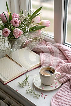 Cozy Easter, spring still life scene photo