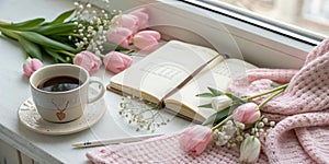 Cozy Easter, spring still life scene photo