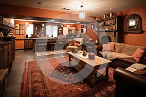 warm and cozy reception area with fireplace, plush couches, and homemade treats for guests