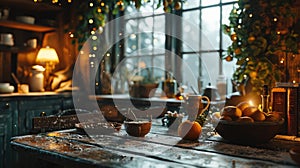 Warm and cozy rustic cottage during Christmas time