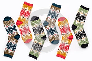 Warm, cozy socks with an ornament, the concept of relaxation and comfort.