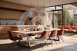 Warm and Earthy Color interior design. kitchen, dining, living room.