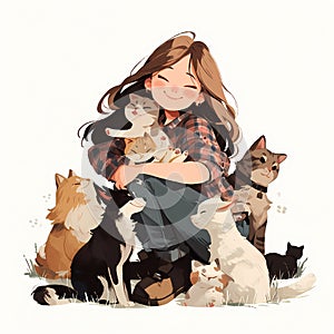 A Warm Embrace: Woman and Her Furry Friends