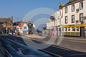Warm February Weather and Blue Sky in Main Street Largs on the West Coast of Scotland