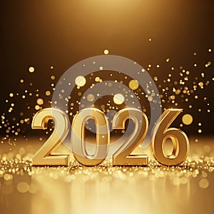 Golden 2026 New Year Illustration with Sparkling Particles