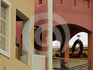 Warm gamma of wall colors in Gaslamp quarter on Christmas photo