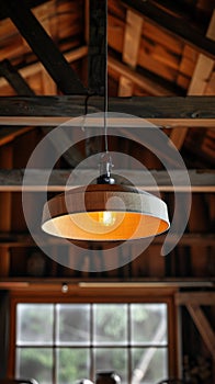 Warm glow of ceiling lamp complements wood house decor beautifully