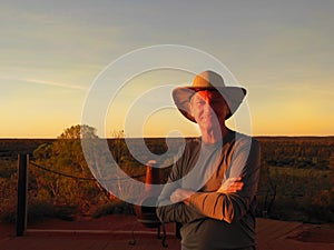 Portrait of Man at Sunrise, Australian Outback photo