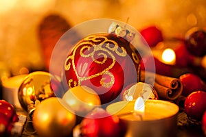 Warm gold and red Christmas candlelight background