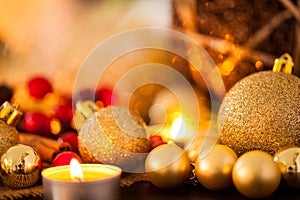 Warm gold and red Christmas candlelight background