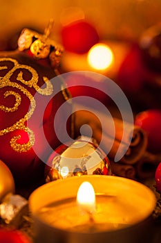 Warm gold and red Christmas candlelight background