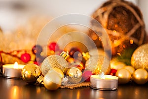 Warm gold and red Christmas candlelight background