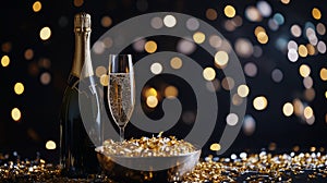 Warm golden bokeh lights creating a cozy and magical festive holiday ambiance photo
