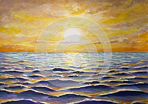 Warm golden seascape at sunrise sunset painting