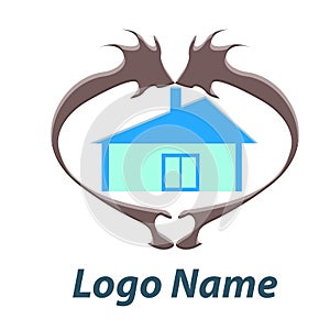 Warm house logo design vector. Comfortable blue house icon.Vector illustration with place for logo name