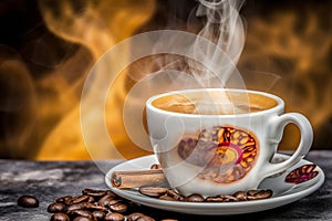 Warm and Inviting Cozy Cafe Scene. Steaming Coffee Creates a Relaxing Ambience photo