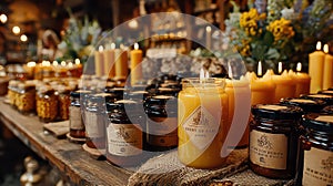 Warm and Inviting Display of Natural Candles and Honey Products