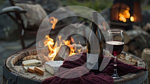 A warm and inviting fire pit serves as the centerpiece of the outdoor gathering adding to the cozy and rustic feel of