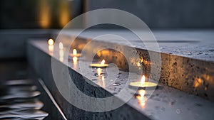 The warm and inviting glow of the candles reflects beautifully off the cool tones of the concrete creating a harmonious