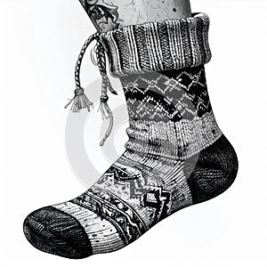 Warm Knitted Wool Socks with Geometric Pattern