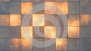 Warm light patterns on textured stone tile wall for architectural design