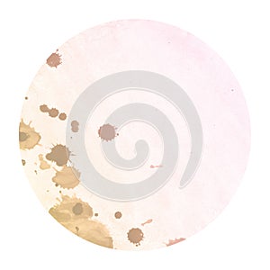 Warm orange hand drawn watercolor circular frame background texture with stains