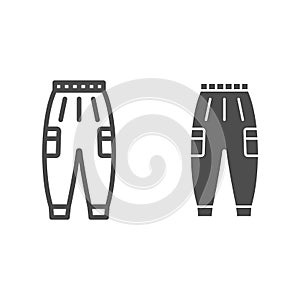 Warm pants line and solid icon, Winter clothes concept, winter outdoor clothing for active leisure sign on white