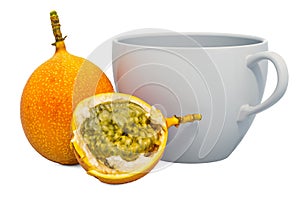 Warm passion fruit drink with fresh grenadia, 3D rendering