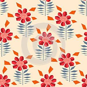 Warm pattern with abstract red gerbera flowers