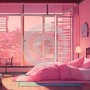 Warm room scene concept background bedroom cat background Generative AI