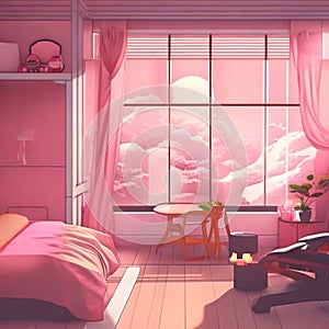 Warm room scene concept background bedroom cat background Generative AI