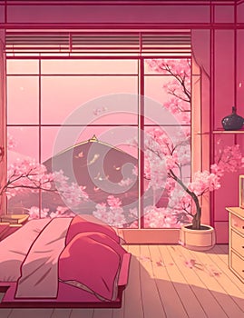 Warm room scene concept background bedroom cat background Generative AI