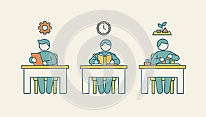 A warm scene featuring students working at individual stations emphasizing personal responsibility and selfmanagement in