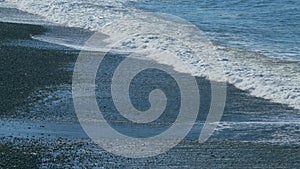 Warm Sea Water. Empty Beach, Waves Crashing At The Shore. Sea Waves Surf On Beach. Real time.