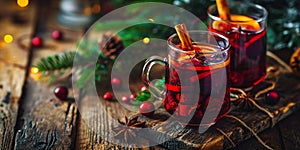 Warm Spiced Mulled Wine for Christmas Celebration. Generative ai