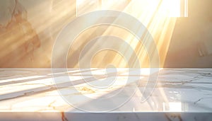 Warm Sunlight Beams on Marble Surface