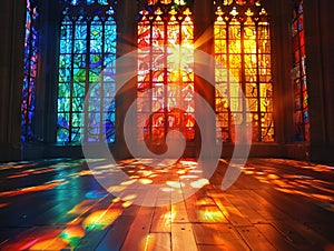 Warm Sunlight Filtering Through a Stained Glass Window The light blurs into colors