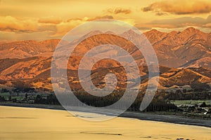 Warm sunrise on the Kaikoura Ranges, New Zealand