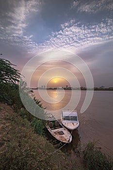 A warm sunset in Nile river of Khartoum sudan