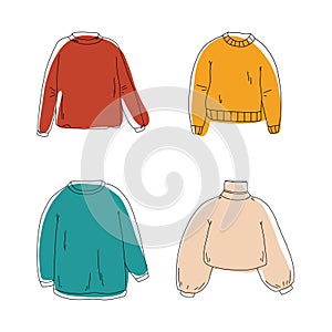 Warm sweaters. Doodle sweaters vector collection