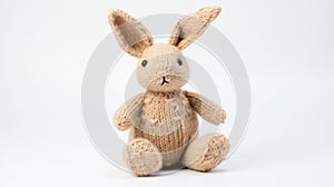 Warm Tonal Knitted Rabbit Toy On White Background