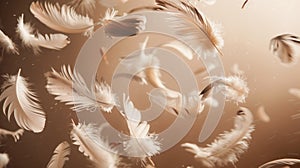 Warm-toned feathers adrift in soft light, creating a cozy and inviting atmosphere of gentle movement