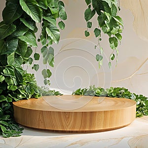 Warm-Toned Rounded Wooden Platform with Smooth Silky Surface